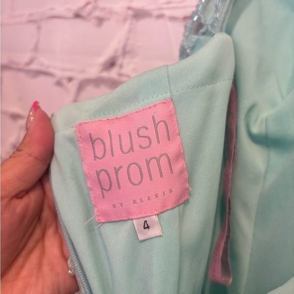Blush Prom Teal Beaded mesh Dress – Size 4 - Picture 6 of 6